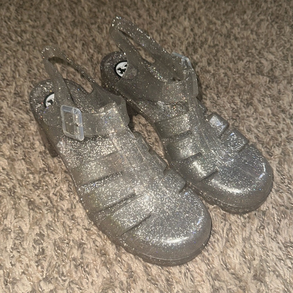 JuJu clear and silver jelly heels